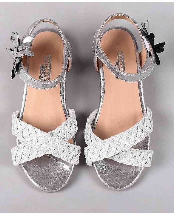 Cute Walk by Babyhug Party Wear Sandals Floral Appliques - Silver - EU 24 Multi Color