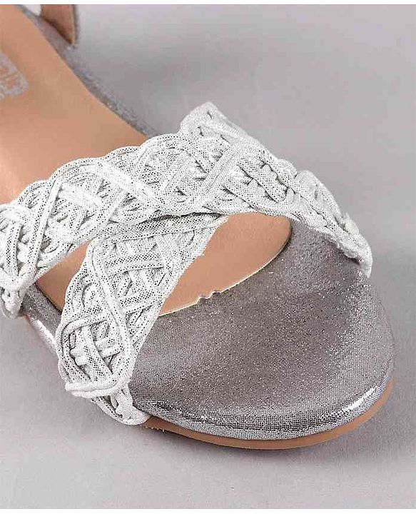 Cute Walk by Babyhug Party Wear Sandals Floral Appliques - Silver - EU 24 Multi Color