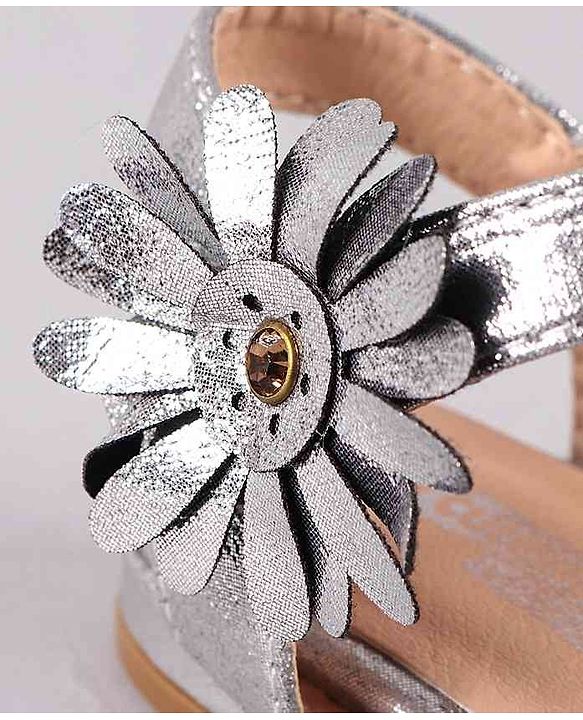 Cute Walk by Babyhug Party Wear Sandals Floral Appliques - Silver - EU 24 Multi Color