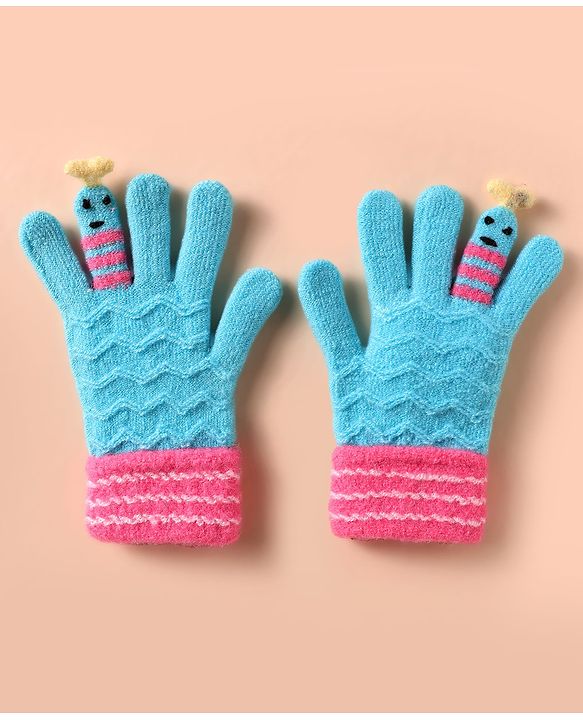 Babyhug Hand Gloves Zig Zag Design - Pink & Blue