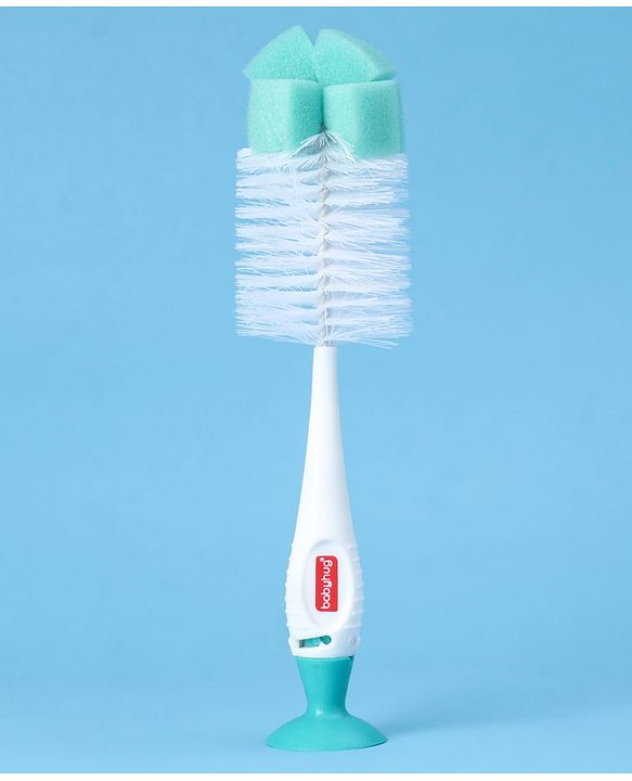 Babyhug 2-in-1 Bottle & Nipple Cleaning Brush with Flexible Bristles and Suction Base  Green | BPA Free | Easy Grip | 360° Cleaning Tool | Easy to Clean | Silicone Bristles | Anti Slip Handle