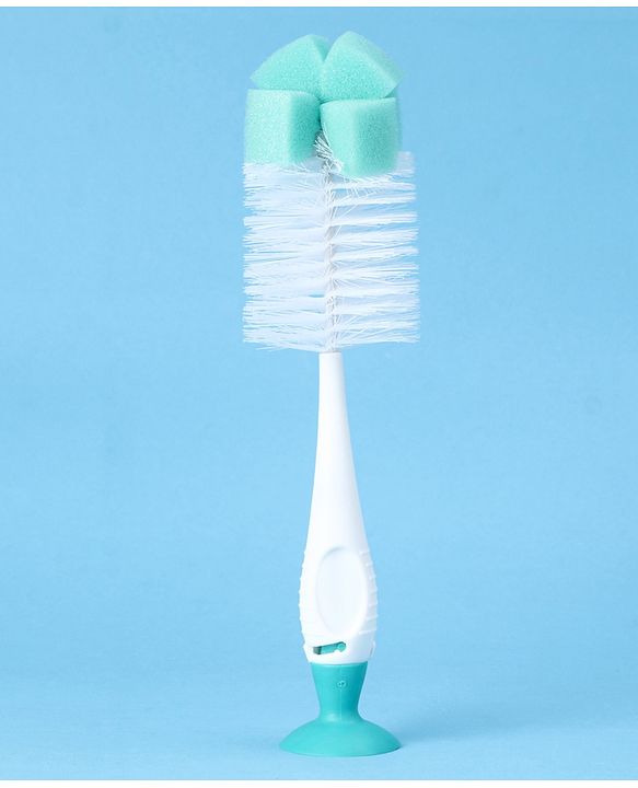 Babyhug 2-in-1 Bottle & Nipple Cleaning Brush with Flexible Bristles and Suction Base  Green | BPA Free | Easy Grip | 360° Cleaning Tool | Easy to Clean | Silicone Bristles | Anti Slip Handle