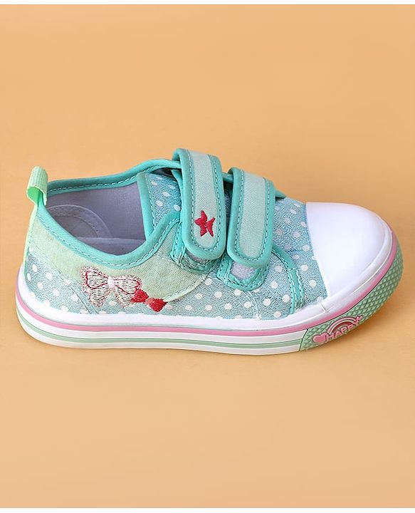 Cute Walk by Babyhug Velcro Closure Casual Shoes With Polka Dot Print - Light Green