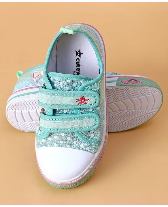 Cute Walk by Babyhug Velcro Closure Casual Shoes With Polka Dot Print - Light Green