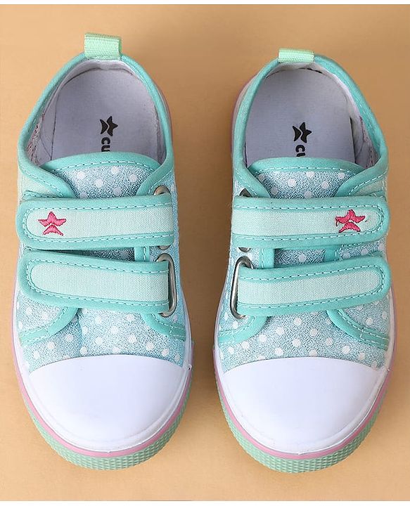 Cute Walk by Babyhug Velcro Closure Casual Shoes With Polka Dot Print - Light Green