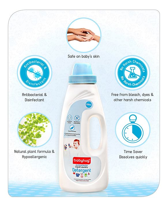 Babyhug Plant-Based Liquid Laundry Detergent for Babies  Natural & Gentle Fabric Cleaner  550 ml | Anti Bacterial | Hypoallergenic | Fragrance Free