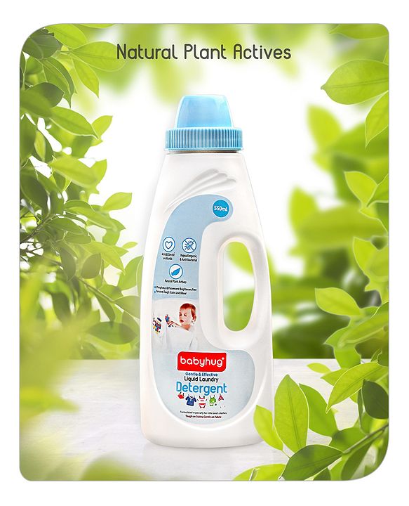 Babyhug Plant-Based Liquid Laundry Detergent for Babies  Natural & Gentle Fabric Cleaner  550 ml | Anti Bacterial | Hypoallergenic | Fragrance Free