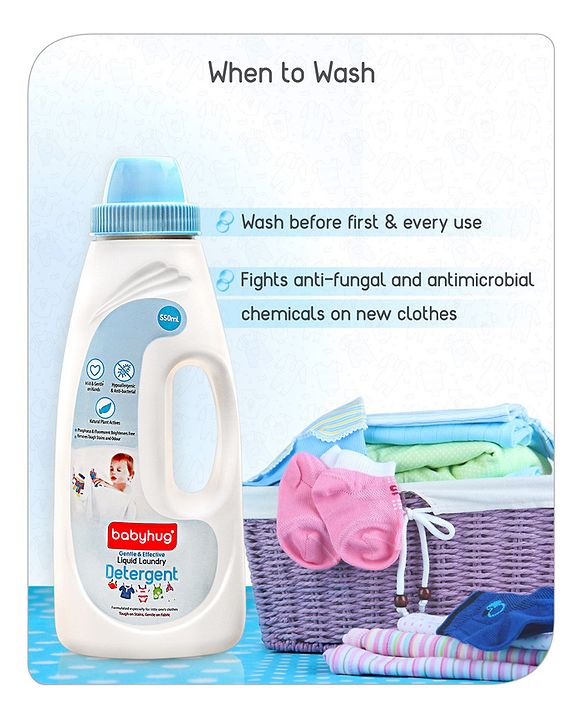 Babyhug Plant-Based Liquid Laundry Detergent for Babies  Natural & Gentle Fabric Cleaner  550 ml | Anti Bacterial | Hypoallergenic | Fragrance Free