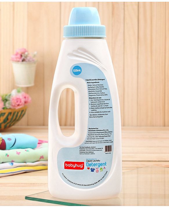 Babyhug Plant-Based Liquid Laundry Detergent for Babies  Natural & Gentle Fabric Cleaner  550 ml | Anti Bacterial | Hypoallergenic | Fragrance Free