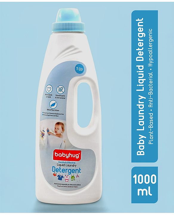 Babyhug Plant-Based Liquid Laundry Detergent for Babies  Natural & Gentle Fabric Cleaner  1000 ml | Anti Bacterial | Hypoallergenic | Fragrance Free