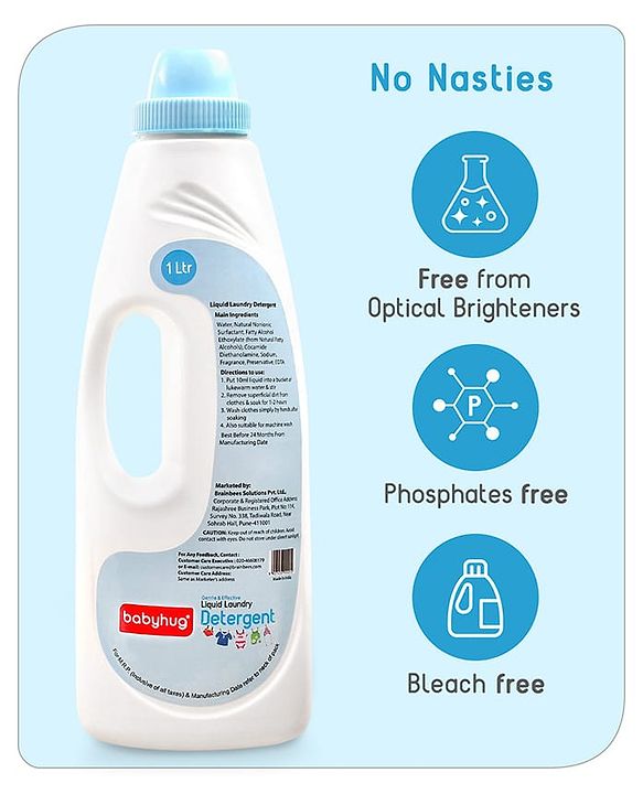 Babyhug Plant-Based Liquid Laundry Detergent for Babies  Natural & Gentle Fabric Cleaner  1000 ml | Anti Bacterial | Hypoallergenic | Fragrance Free