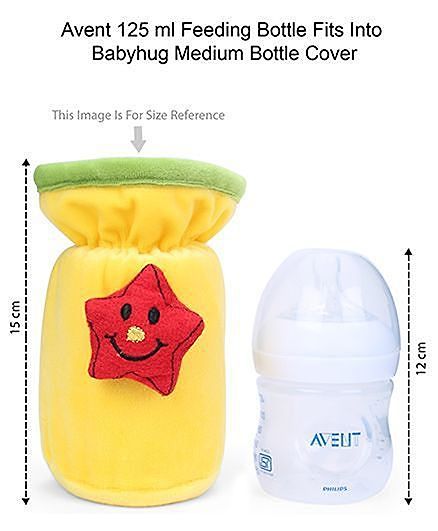 Babyhug Velour Plush Bottle Cover Cute Star Motif Medium Yellow - Fits Upto 120 ml to 260 ml Bottle
