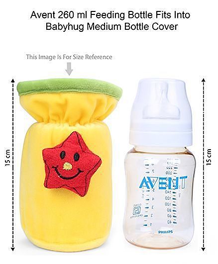 Babyhug Velour Plush Bottle Cover Cute Star Motif Medium Yellow - Fits Upto 120 ml to 260 ml Bottle