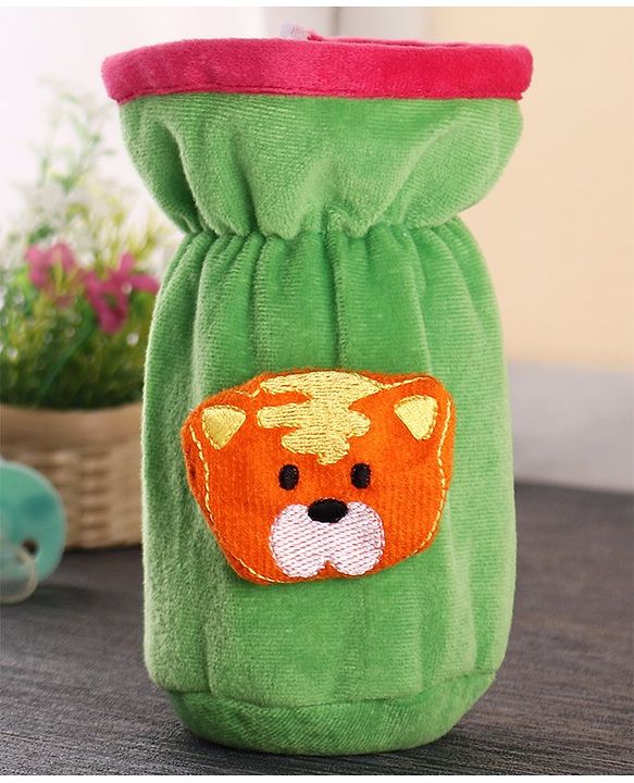 Babyhug Velour Plush Bottle Cover Baby Tiger Motif Medium Green - Fits Upto 120 ml to 260 ml Bottle
