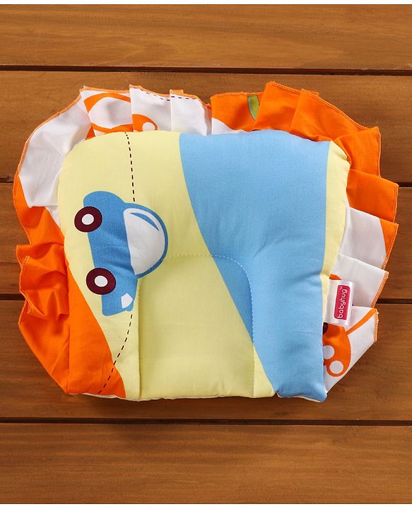 Babyhug Premium Gadda Set With Mosquito Net Orange - Mini Cars Print