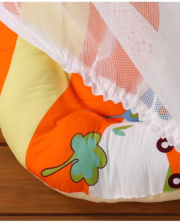 Babyhug Premium Gadda Set With Mosquito Net Orange - Mini Cars Print