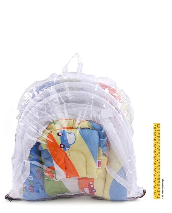 Babyhug Premium Gadda Set With Mosquito Net Orange - Mini Cars Print