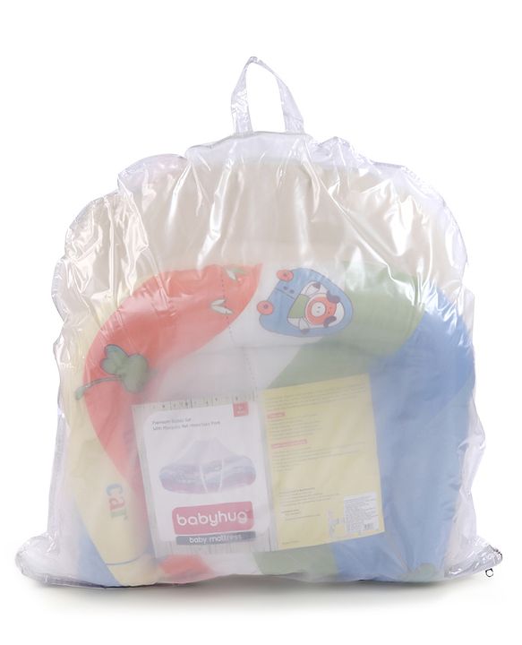 Babyhug Premium Gadda Set With Mosquito Net Orange - Mini Cars Print