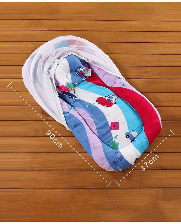 Babyhug Premium Gadda Set With Mosquito Net - Mini Cars Print