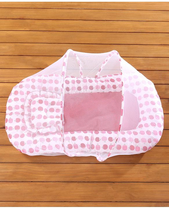 Babyhug Cherry Print Gadda Set With Mosquito Net - Red