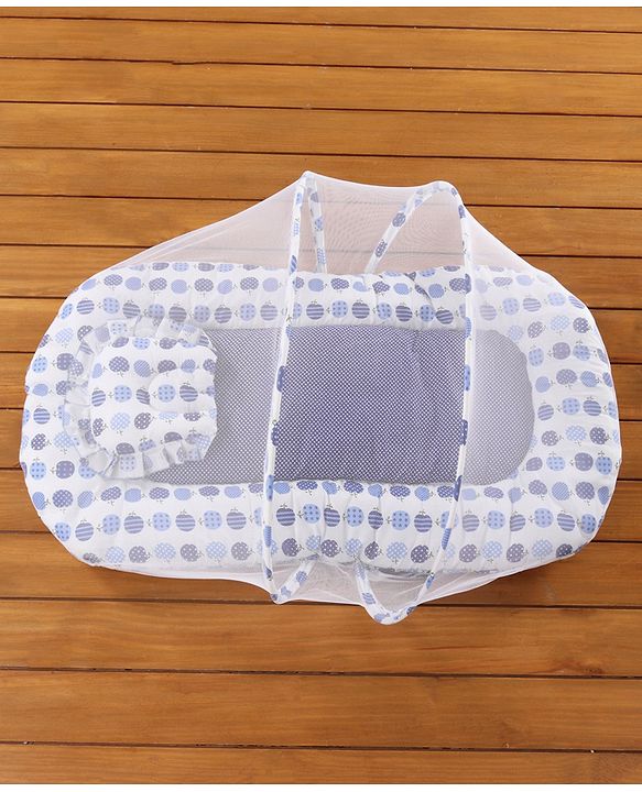 Babyhug Cherry Print Gadda Set With Mosquito Net - Blue