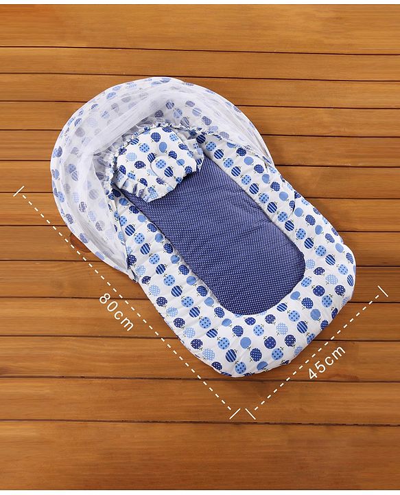 Babyhug Cherry Print Gadda Set With Mosquito Net - Blue