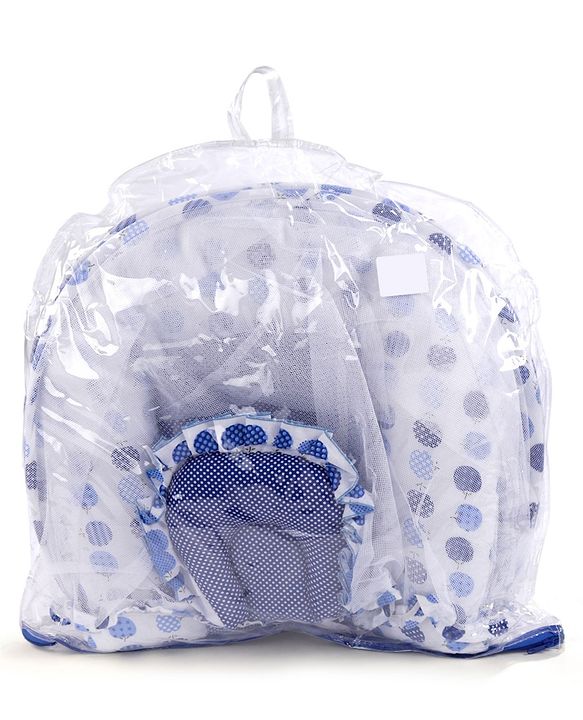 Babyhug Cherry Print Gadda Set With Mosquito Net - Blue