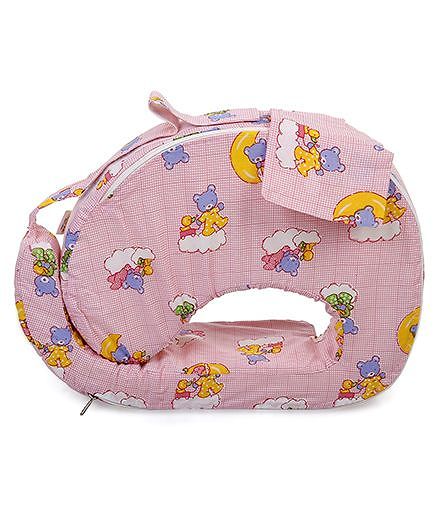 Babyhug Cotton Blend Feeding Pillow Teddy On Clouds - Pink