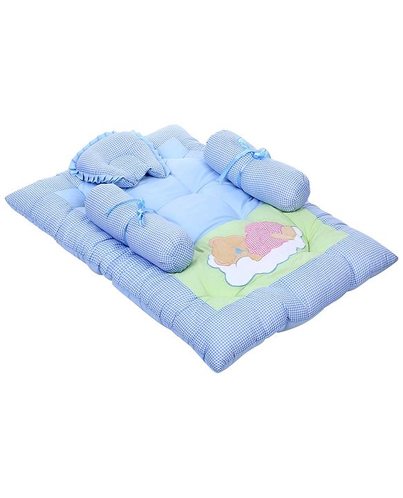 Babyhug Cotton Blend Gadda Set Teddy Embroidery - Blue