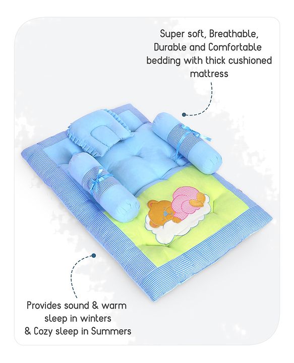 Babyhug Cotton Blend Gadda Set Teddy Embroidery - Blue