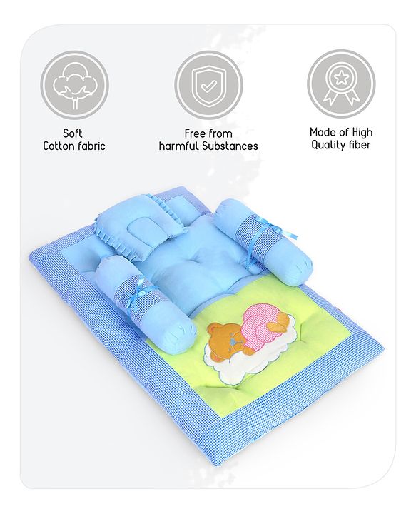 Babyhug Cotton Blend Gadda Set Teddy Embroidery - Blue