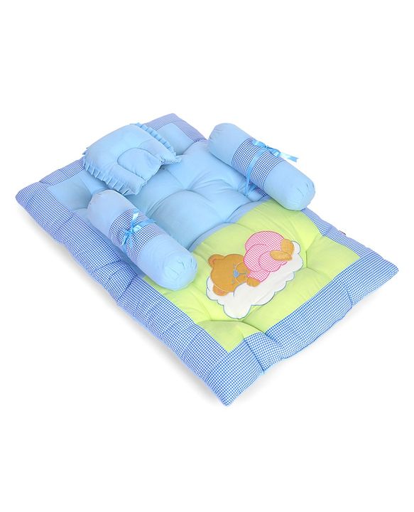Babyhug Cotton Blend Gadda Set Teddy Embroidery - Blue