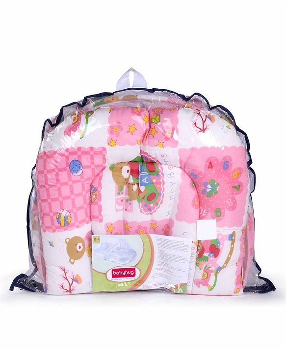 Babyhug Cotton Blend Mosquito Net With Mattress And Pillow Pink - Multi Print