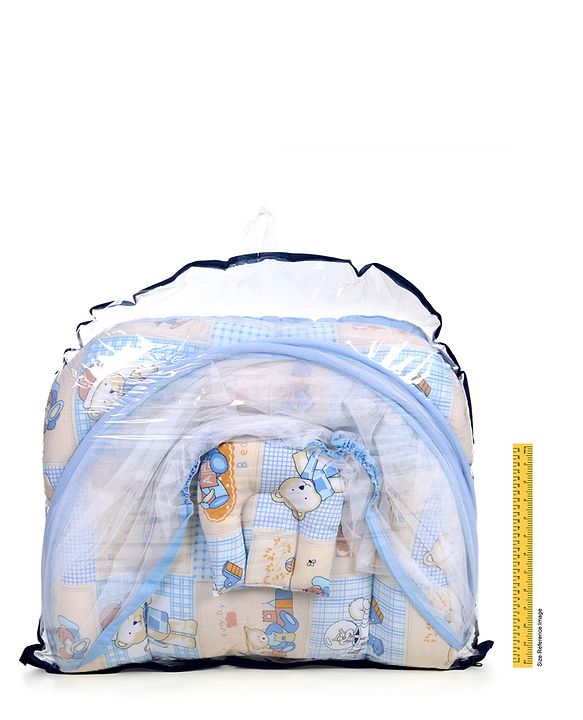 Babyhug Cotton Mosquito Net With Mattress Printed - Blue