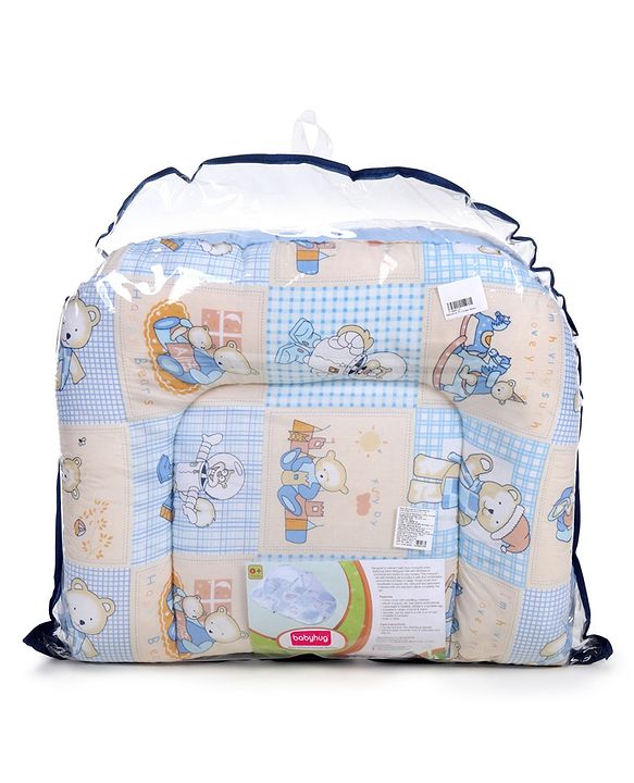 Babyhug Cotton Mosquito Net With Mattress Printed - Blue