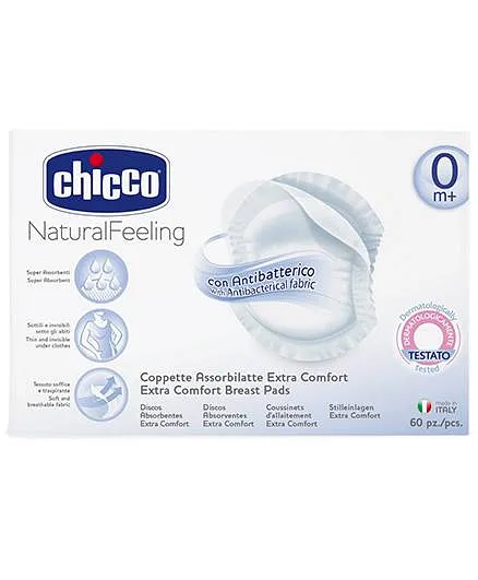 Chicco Breast Pads With Antibacterial, White, 60 Units Pack Of 1 –  BabyBoutique