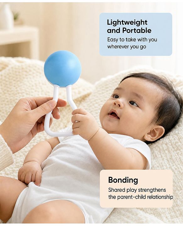 Babyhug Joy Rattle with Vibrant Color & Delightful Rattling Sound|Lightweight, Easy-to-Hold Rattle for Sensory|Motor Skill & Cognitive Development|Safe & Durable Material|3+ Months|BIS|White & Blue