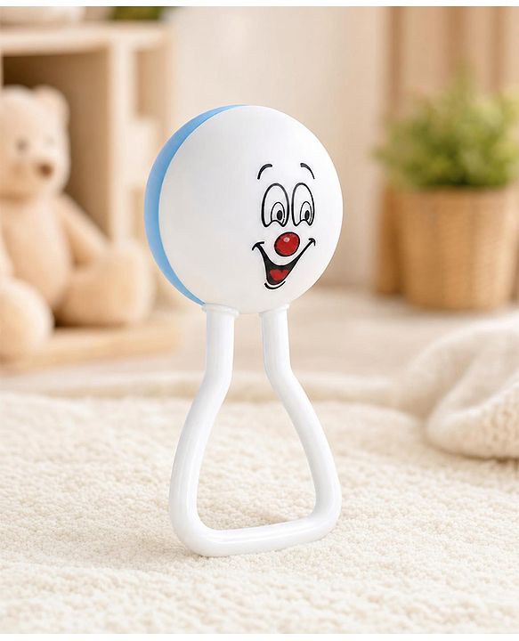 Babyhug Joy Rattle with Vibrant Color & Delightful Rattling Sound|Lightweight, Easy-to-Hold Rattle for Sensory|Motor Skill & Cognitive Development|Safe & Durable Material|3+ Months|BIS|White & Blue