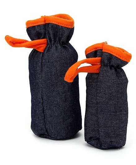 Babyhug Velour Bottle Cover Denim Bear Face Motif Set of 2 - Assorted Colours