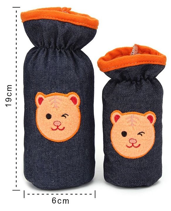 Babyhug Velour Bottle Cover Denim Bear Face Motif Set of 2 - Assorted Colours