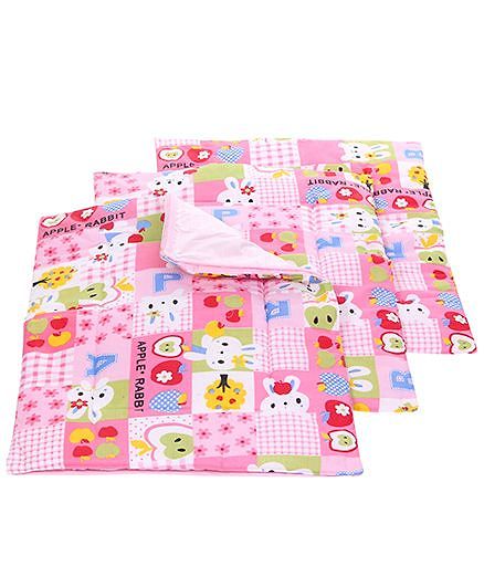 Babyhug Multi Purpose Baby Mat Apple Rabbit Print Set Of 3 (3 Mats + 1waterproof sheet)  - Pink