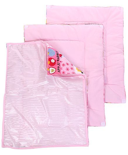 Babyhug Multi Purpose Baby Mat Apple Rabbit Print Set Of 3 (3 Mats + 1waterproof sheet)  - Pink