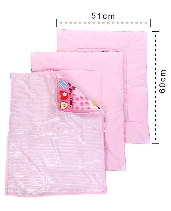 Babyhug Multi Purpose Baby Mat Apple Rabbit Print Set Of 3 (3 Mats + 1waterproof sheet)  - Pink