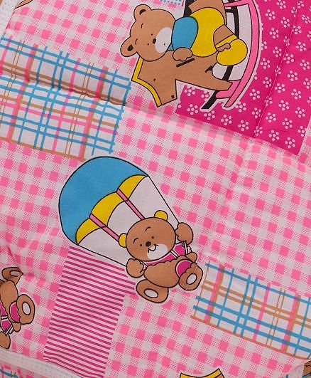 Babyhug Hooded Quilted Wrapper Teddy Bear Print - Pink