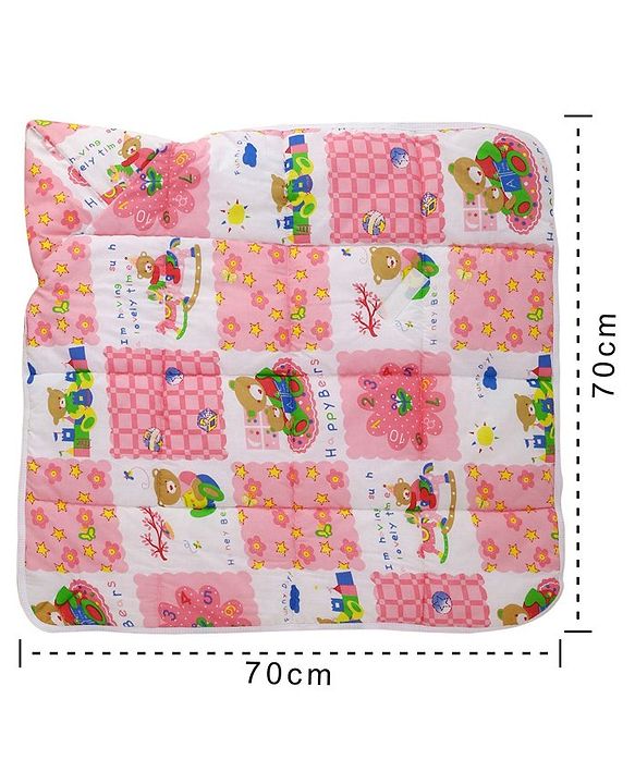 Babyhug Hooded Quilted Wrapper Happy Bear Print - Pink