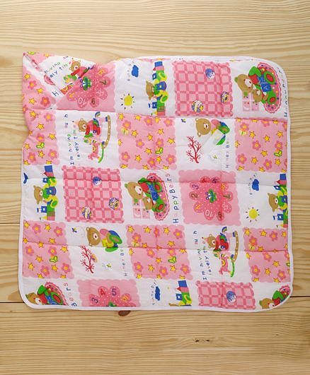 Babyhug Hooded Quilted Wrapper Happy Bear Print - Pink