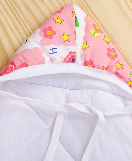Babyhug Hooded Quilted Wrapper Happy Bear Print - Pink