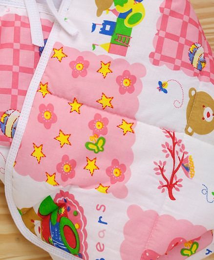 Babyhug Hooded Quilted Wrapper Happy Bear Print - Pink