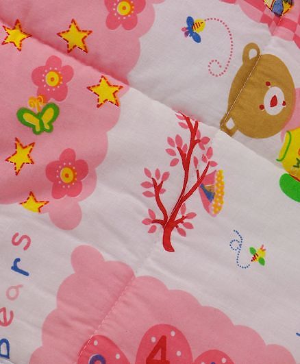 Babyhug Hooded Quilted Wrapper Happy Bear Print - Pink