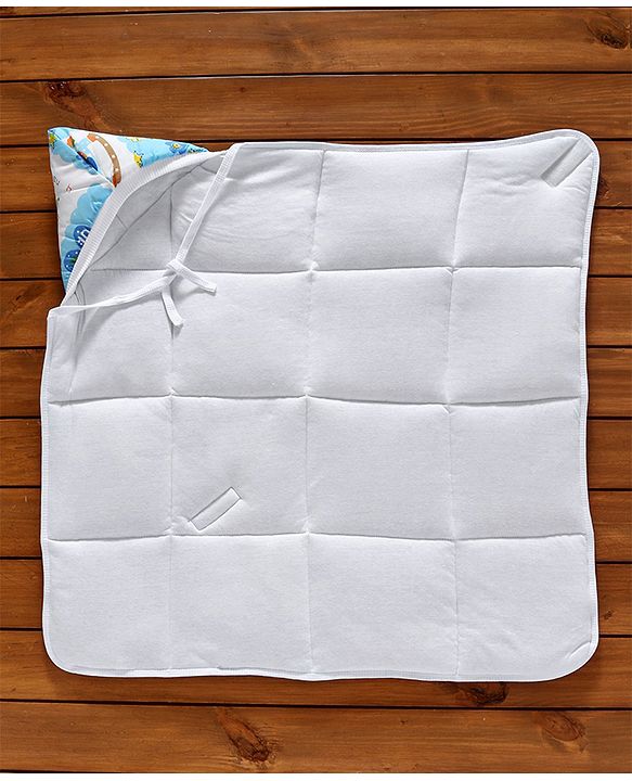 Babyhug Hooded Quilted Wrapper Happy Bear Print - Sky Blue
